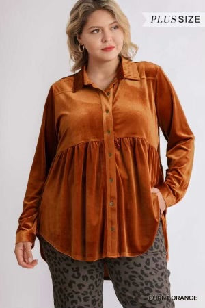 16 SLS-O {Romance Is Back} Umgee Burnt Orange Velvet Top PLUS SIZE XL 1X 2X
