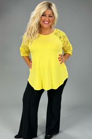 63 CP-B {Take Me To The Top} Yellow Lace Sleeve Top PLUS SIZE 1X 2X 3X