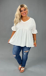 86 SSS-A {To Be Honest} Ivory Babydoll V-Neck Top PLUS SIZE XL 2X 3X