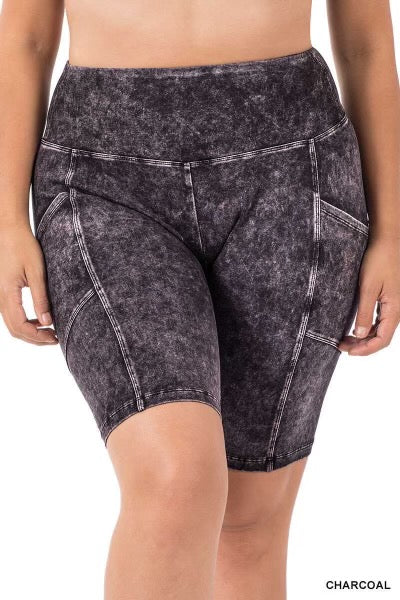 BT-99 { Weekend Errands} Charcoal Biker Shorts PLUS SIZE 1X 2X 3X