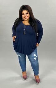 38 SLS-G {Nothing Basic} Navy V-Neck  Long Sleeve Tunic SALE!!! CURVY BRAND EXTENDED PLUS SIZE 3X 4X 5X 6X