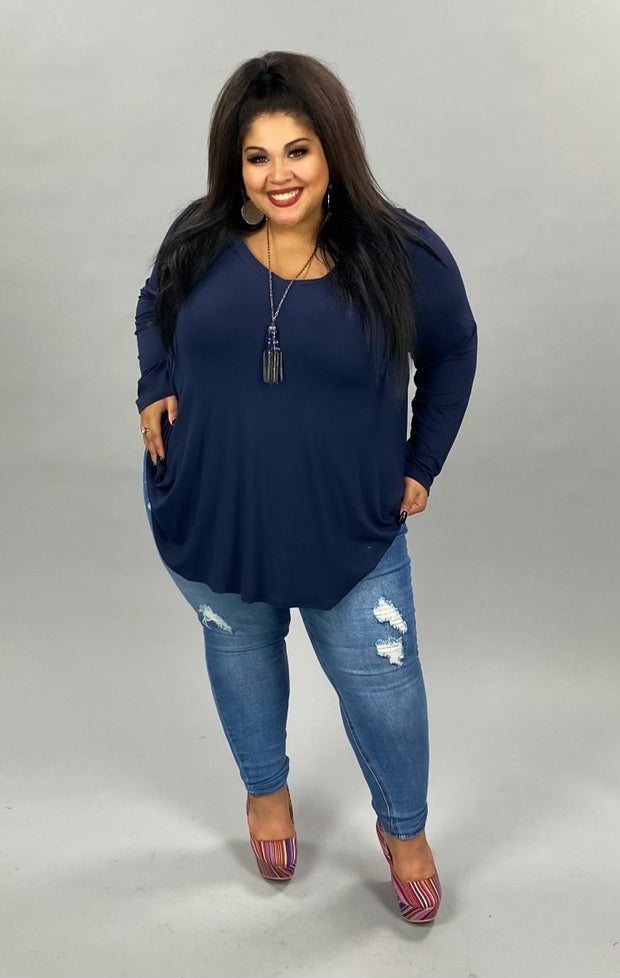 38 SLS-G {Nothing Basic} Navy V-Neck  Long Sleeve Tunic SALE!!! CURVY BRAND EXTENDED PLUS SIZE 3X 4X 5X 6X