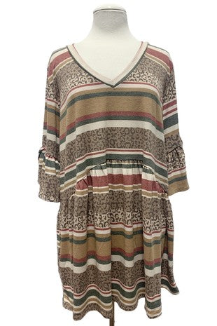51 PSS {Little Of This & That} Brown Mixed Print Babydoll Top EXTENDED PLUS SIZE 3X 4X 5X