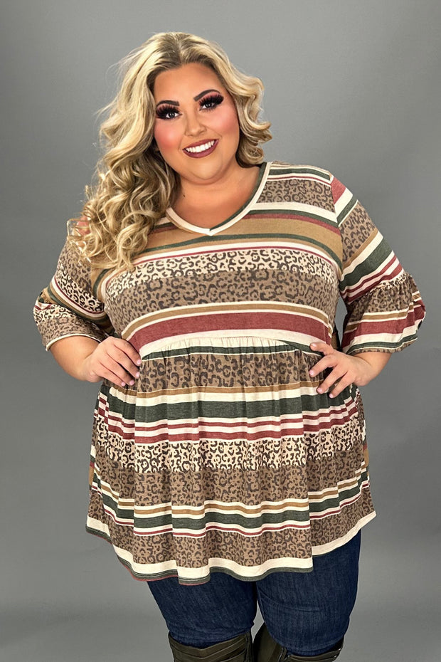 51 PSS {Little Of This & That} Brown Mixed Print Babydoll Top EXTENDED PLUS SIZE 3X 4X 5X