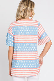 59 PSS {Flying My Flag} Red White Blue Flag Print Top PLUS SIZE XL 2X 3X