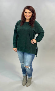 PLS-G {Take It Easy} Top Forest Green Mineral Wash Crew Neck