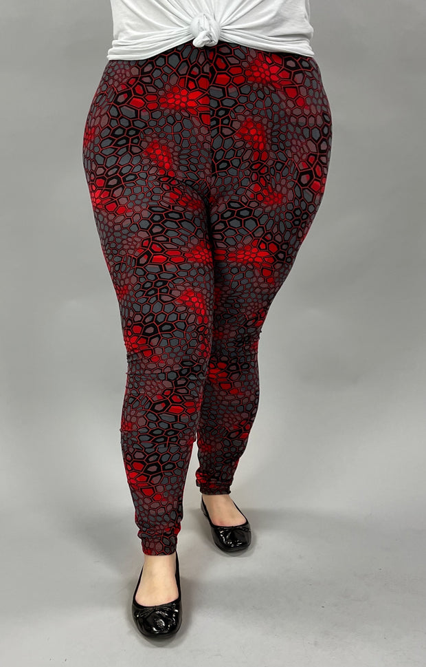 BT-99 {Keeping The Moment} Red/Gray Print Leggings EXTENDED PLUS SIZE 3X/5X