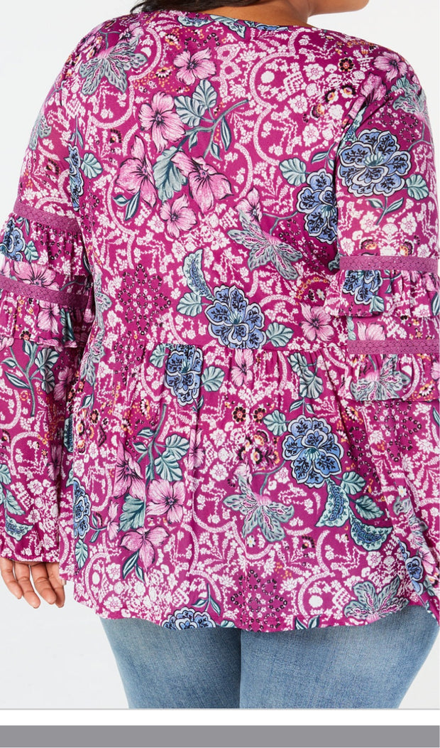 CP-A  M-109 {Style & Co} Purple Floral Print Top Retail $59.50