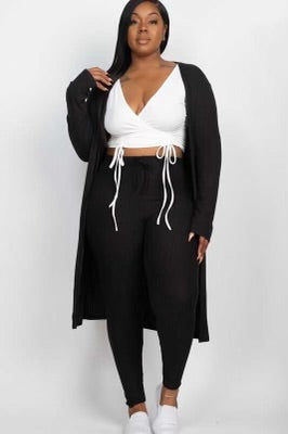 99 SET-E {Chill For Awhile} Black Ribbed Cardigan & Bottoms SALE!!! PLUS SIZE 1X 2X 3X
