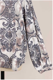 48 PLS-A {Elegant Designs} Mocha Grey Damask Knit Top PLUS SIZE XL 2X 3X