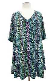 20 PSS {The Champion} Teal/Purple Leopard V-Neck Top EXTENDED PLUS SIZE 4X 5X 6X
