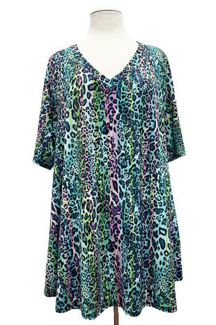 20 PSS {The Champion} Teal/Purple Leopard V-Neck Top EXTENDED PLUS SIZE 4X 5X 6X