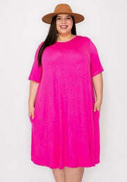 61 SSS-K {Secret Admirer} Fuchsia Midi Dress w/Pockets EXTENDED PLUS SIZE 4X 5X 6X