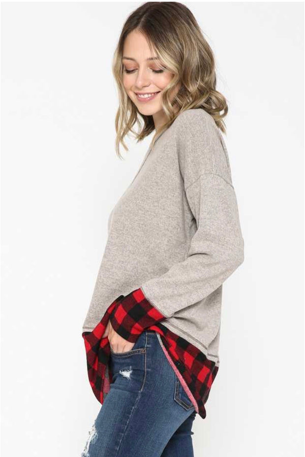 22 CP-G {Clear Your Schedule} SALE!  Grey Red Plaid Contrast Top PLUS SIZE XL 2X 3X