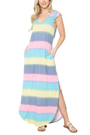 LD-X {Candy Rainbow} Multi-Color Striped Long Dress PLUS SIZE 1X 2X 3X
