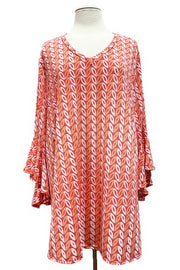 53 PQ {Secret Message} Red Coral Print V-Neck Top EXTENDED PLUS SIZE 4X 5X 6X