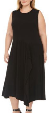 LD-D  M-109  {Calvin Klein} Black Midi Dress Retail 129.50 PLUS SIZE 2X 3X