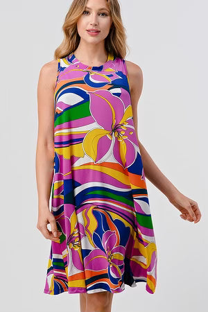 85 SV-A {Peak Your Interest} *Purple/Multi-Color Printed Dress PLUS SIZE 1X 2X 3X