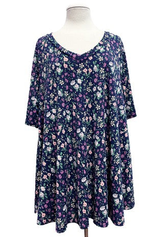 79 PSS {How My Garden Grows} Navy Floral V-Neck Top EXTENDED PLUS SIZE 3X 4X 5X