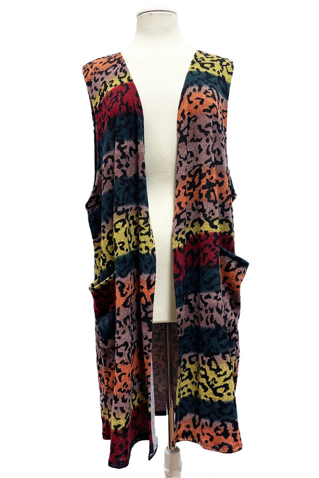 27 OT {Harvest Moon} Multi-Color Striped Leopard Vest EXTENDED PLUS SIZE 3X 4X 5X