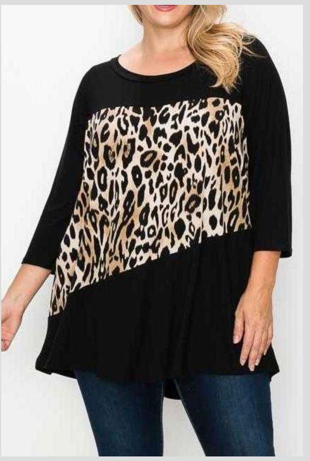 26 CP-A {Leopard Run} Black/Leopard Print Tunic PLUS SIZE 1X 2X 3X 4X 5X 6X