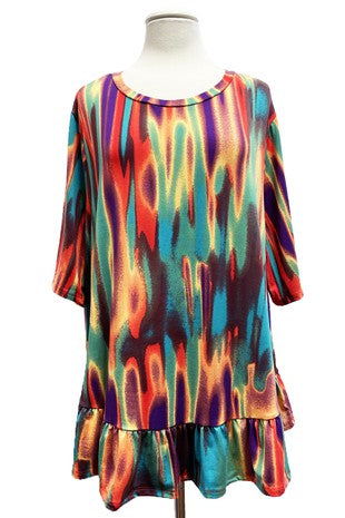 12 PSS {Somebody To Love}  Multi-Color Print Ruffle Hem Top  PLUS SIZE 1X 2X 3X 4X 5X 6X