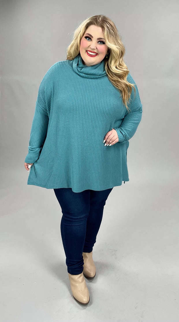 57 SLS-K {A Must Have} Dusty Teal Ribbed Turtleneck Top PLUS SIZE 1X 2X 3X