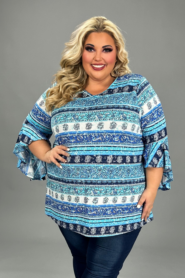 90 PQ {Strive For The Best} Blue Stripe Print V-Neck Top EXTENDED PLUS SIZE 4X 5X 6X