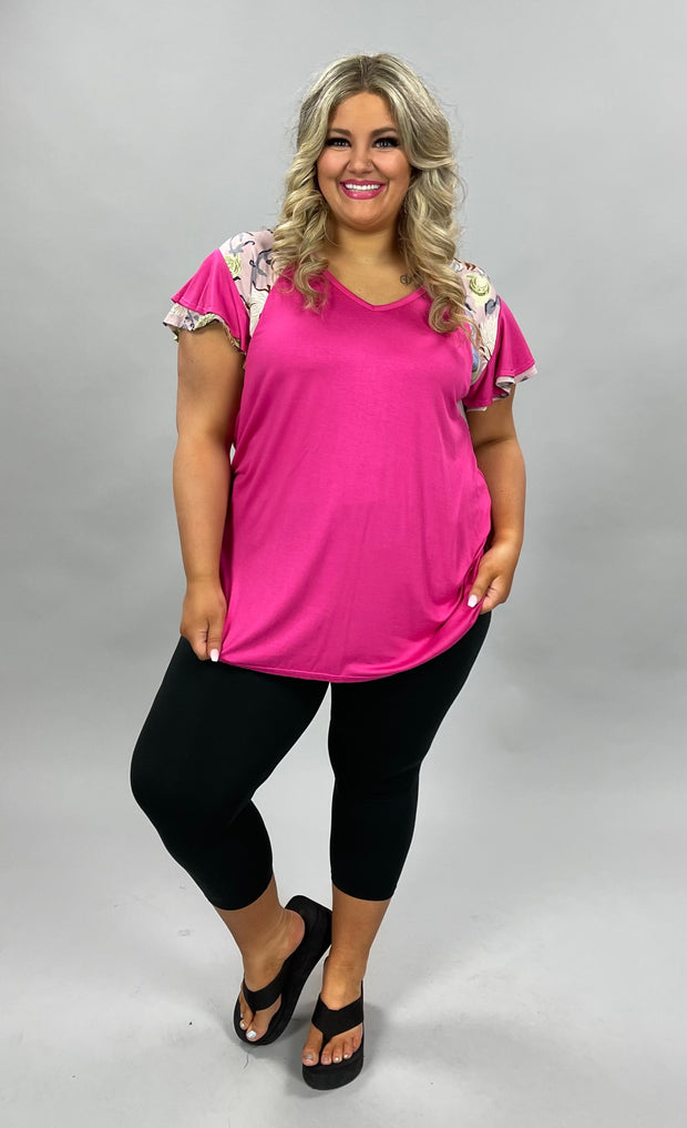 71 CP {Curvy Style} Fuchsia Tunic with Floral Contrast PLUS SIZE 1X 2X 3X