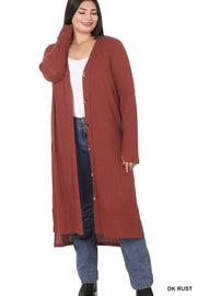 24 OT-P {Close To You} Dk. Rust Ribbed Button Up Duster SALE!!  PLUS SIZE 1X 2X 3X