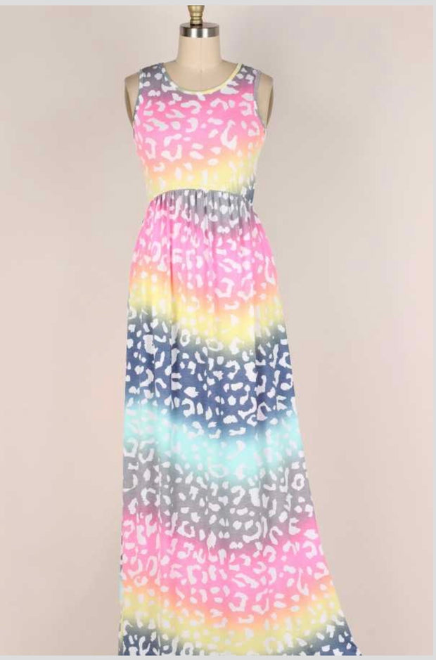 LD-Y {Spotted Rainbow}  Multi-Color Long Dress W/Spots PLUS SIZE 1X 2X 3X
