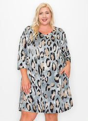 76 PQ-Z [Wild Dreaming} Grey Leopard Print Dress SALE!!!!  EXTENDED PLUS SIZE 3X 4X 5X