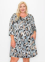 76 PQ-Z [Wild Dreaming} Grey Leopard Print Dress EXTENDED PLUS SIZE 3X 4X 5X