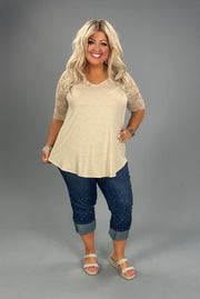 67 CP-E {What You Know} H. Beige V-Neck Lace Detail Top PLUS SIZE 1X 2X 3X