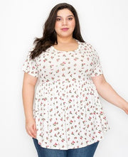 41 PSS-P {Dainty Says It All} Ivory Floral Babydoll Top PLUS SIZE XL 2X 3X