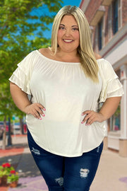 76 OS-C {Here For You} Ivory Off Shoulder Ruffle Sleeve Top PLUS SIZE 1X 2X 3X