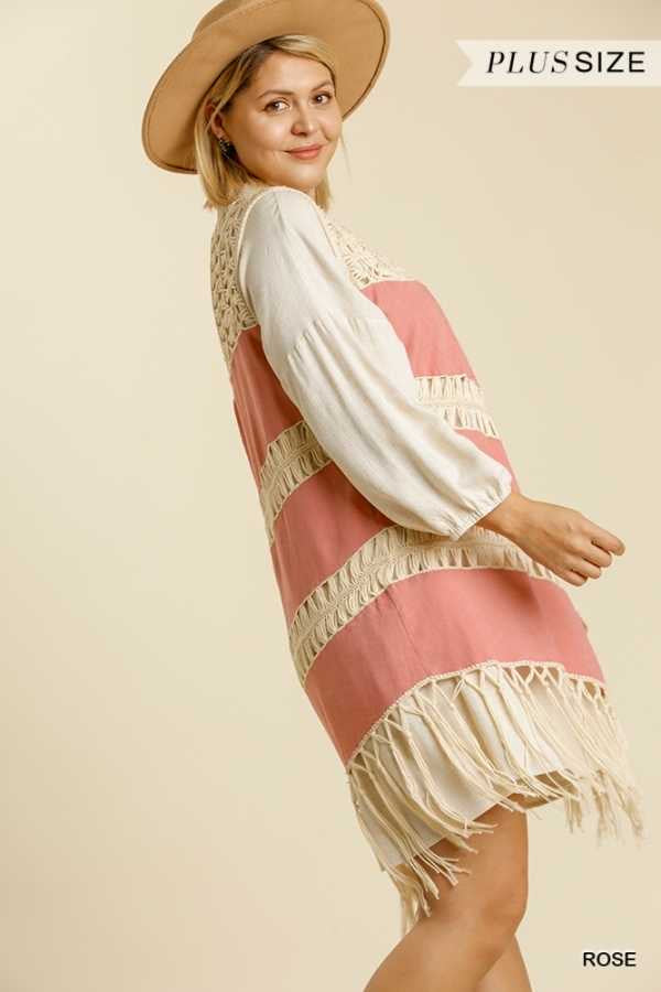 70 OT-C {Lovely Glow} “UMGEE” Mauve Crochet Vest PLUS SIZE XL 1X 2X