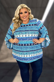 90 PQ {Strive For The Best} Blue Stripe Print V-Neck Top EXTENDED PLUS SIZE 4X 5X 6X