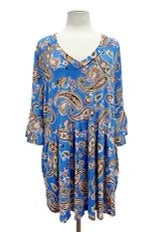 28 PQ-B {Need To Hear It} Blue Paisley Print Babydoll Top EXTENDED PLUS SIZE 3X 4X 5X