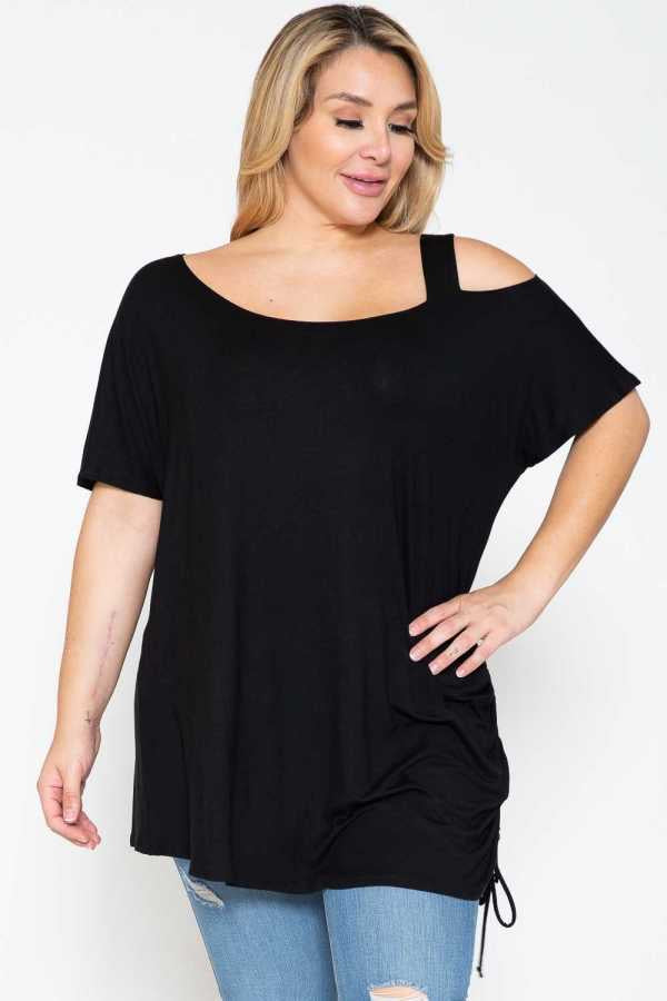 83 OS-A {On Top Of The World} Black Cold Shoulder Top PLUS SIZE XL 2X 3X