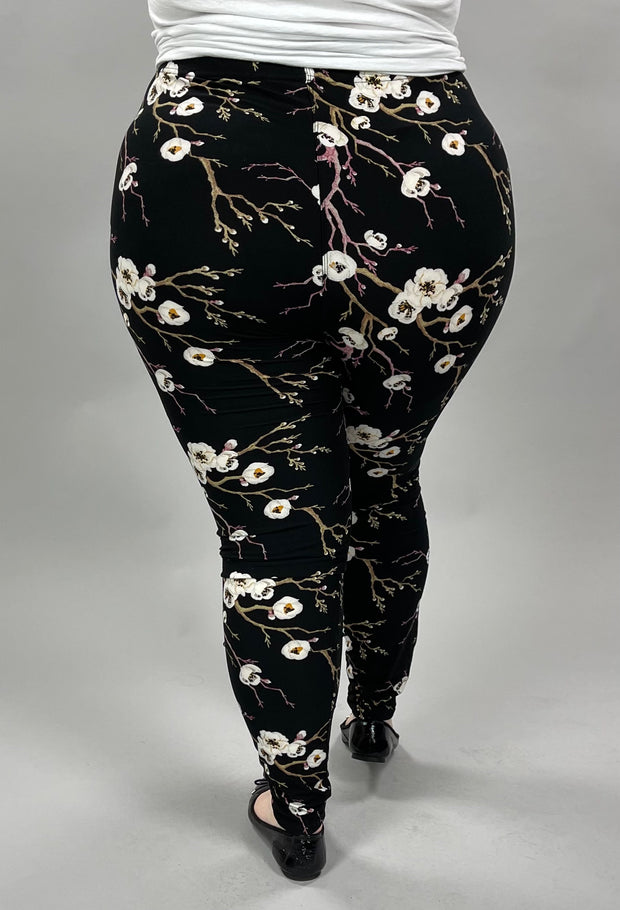 LEG-28 {Blooming Apple} White Floral Printed Leggings EXTENDED PLUS SIZE 3X/5X