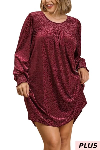 44 PLS-A {She's Got Style} UMGEE Wine Velour Animal Print Dress PLUS SIZE XL 1X 2X