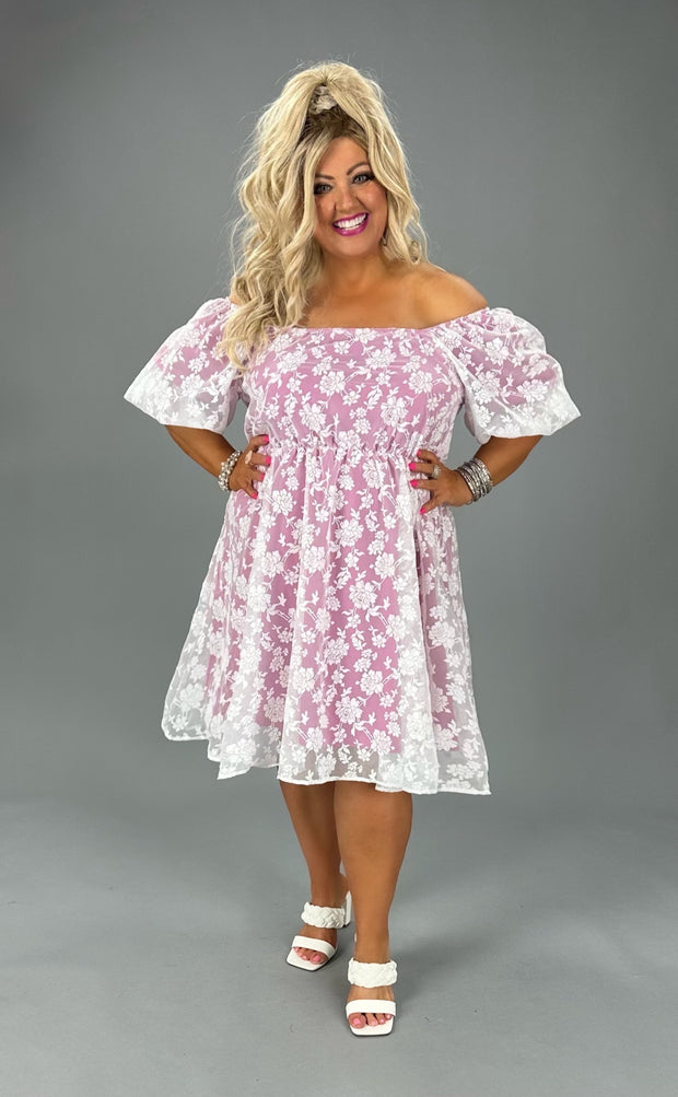 19 SD-A {Leave Them Stunned} White Floral Over Fuchsia Dress PLUS SIZE XL 2X 3X