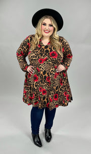 17 PLS-H {Bringing You Joy} Leopard/Floral Print Dress PLUS SIZE 1X 2X 3X