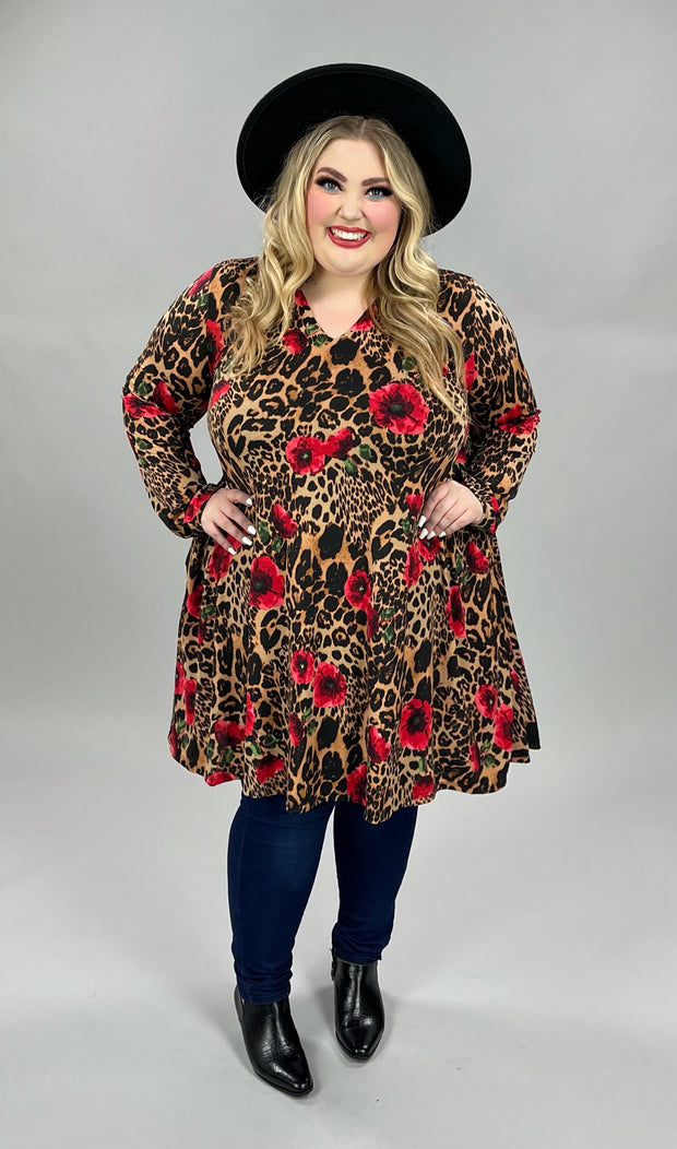 17 PLS-H {Bringing You Joy} Leopard/Floral Print Dress PLUS SIZE 1X 2X 3X