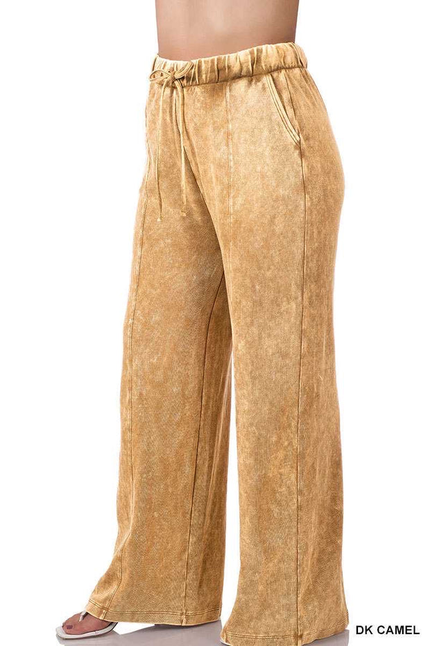 LEG-35 {Dressing For Me} Dk. Camel Acid Wash Wide Leg Joggers PLUS SIZE 1X 2X 3X