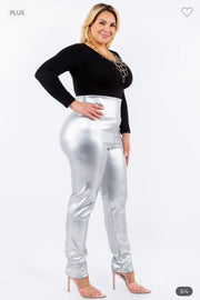LEG-42  {Silver Feelings} Silver Full Length Leggings PLUS SIZE 1X 2X 3X
