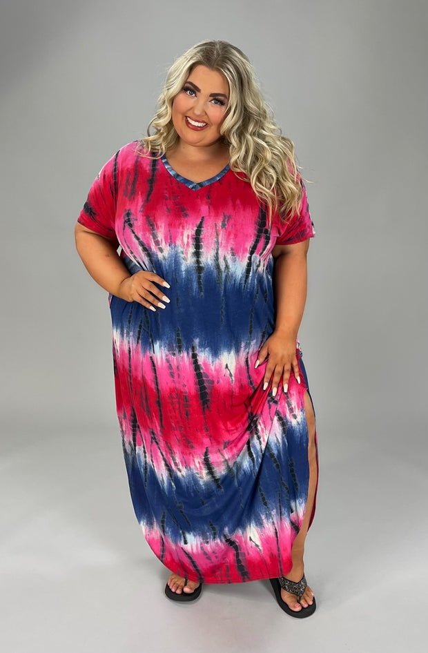 LD-G {Perfectly Simple}  SALE! Blue Bamboo Tie Dye Dress PLUS SIZE 1X 2X 3X