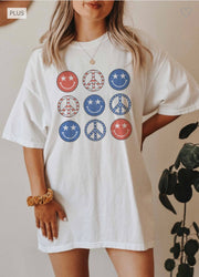 30 GT-I {Peace Out} White Peace Sign and Smiles Graphic Tee PLUS SIZE 1X 2X 3X