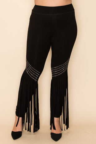 BT-B {Get Their Attention} VOCAL Black Studded Leggings with Fringe PLUS SIZE XL 2X 3X
